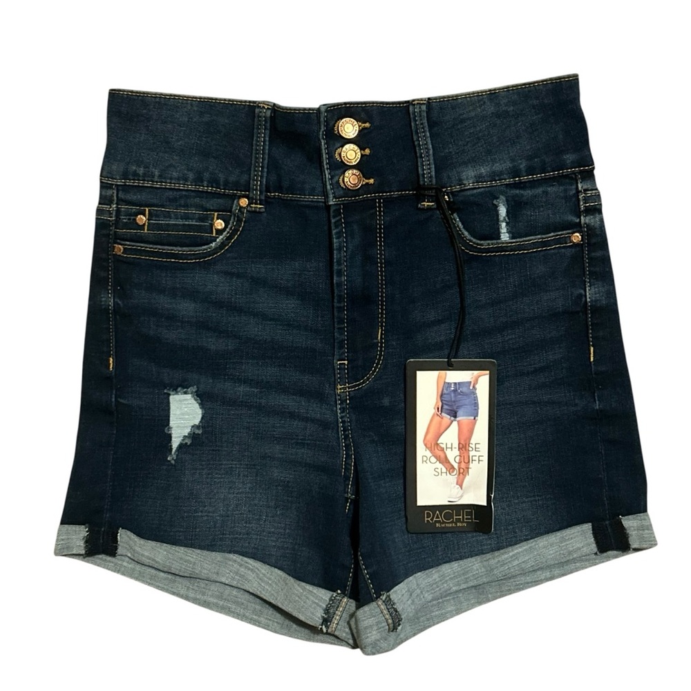 NWT Dark Wash High Rise Distressed Roll Cuff Denim Shorts 26